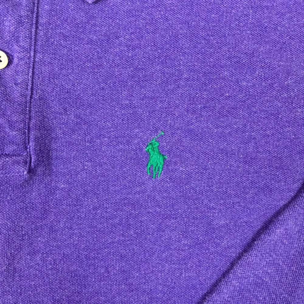 Polo Ralph Lauren Mens Purple Long Sleeve Pique Polo Shirt Green Pony Logo M